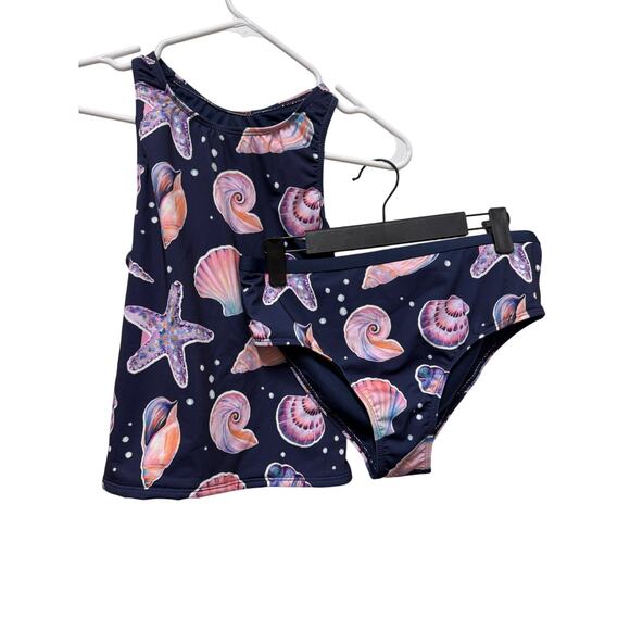 Lands' End Girls' Swimwear UPF 50 Tankini Top & Bikini Bottom Swim Set, Navy XL - Picture 2 of 6